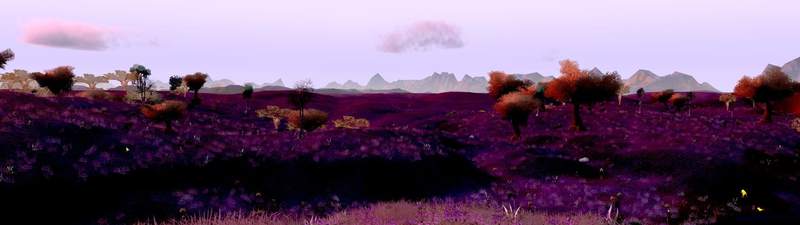 The rolling hills of Dantooine under an orange sky