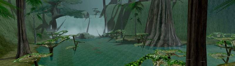 Misty Kashyyyk swamp with giant wroshyr trees